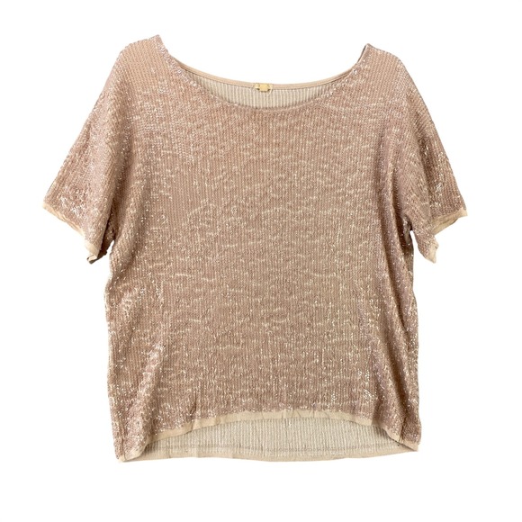 J. Crew Factory Tops - J Crew Glitter Shirt Womens S  Top Beige Sequins Pullover Knit Glam Preppy Party